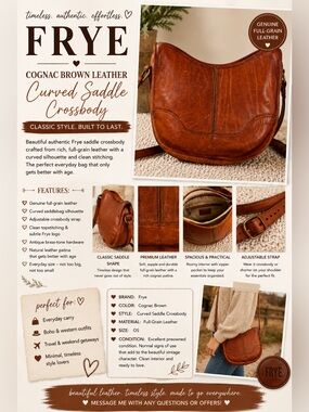 Frye Cognac Brown Leather Curved Saddle Crossbody